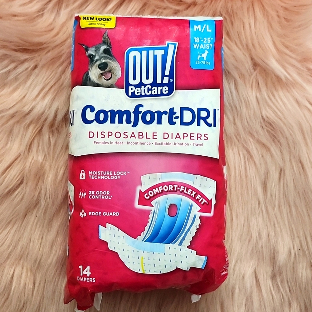 Brand New OUT! PETCARE COMFORT-DRI DISPOSABLE DIAPERS-M/L